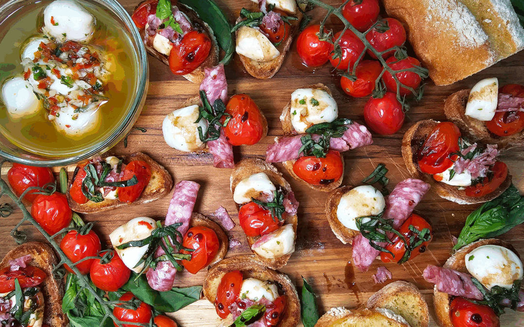 Blistered Tomato Bruschetta Bites