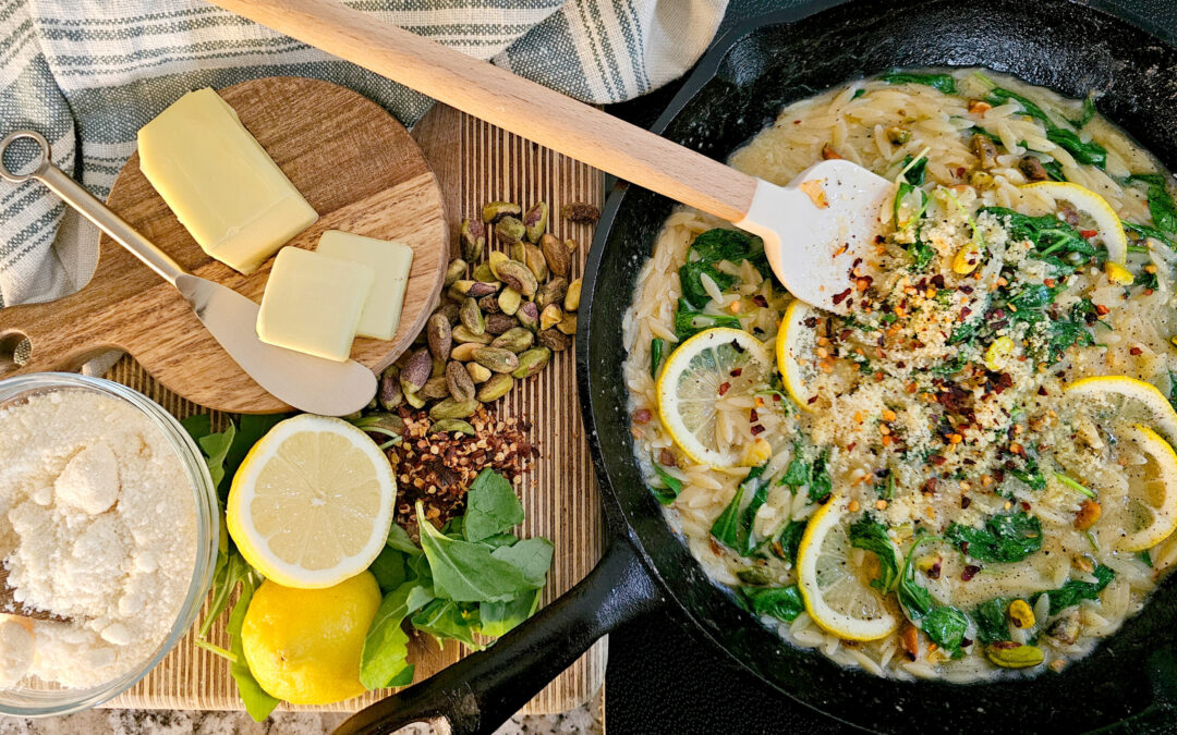 Lemon Pistachio Orzo with Arugula